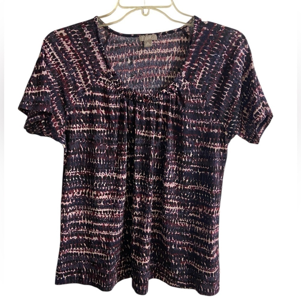 J Jill Plum Abstract Short Sleeve Raglan Pop Over Medium Petite